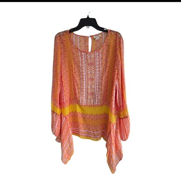 Sundance Sheer Blouse Sz L Women Sunset Go Beyond Embroidered Asymmetrical Boho - Picture 2 of 11